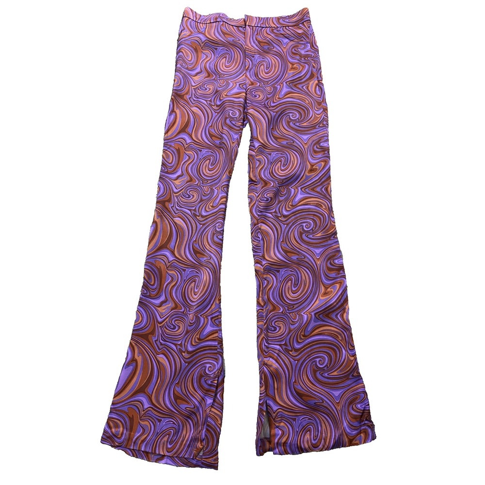 Zara Womens M (30x33) Marble Jacquard Printed Flare Pants‎ 70s Inspired